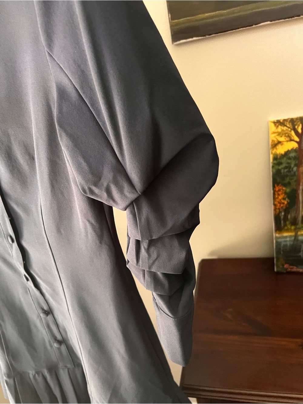 cinq a sept lucilla navy Button-Front Pleated Hem Dress - Picture 9 of 13